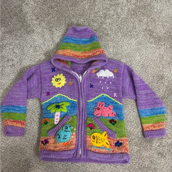 Mexicali Blues Peruvian Hand Knit zip up hooded sweater little girls acrylic - Picture 1 of 10
